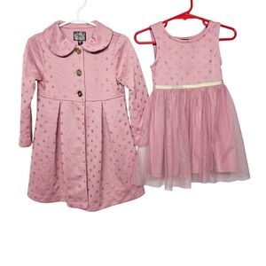 Pink & Violet Dress and Coat Set Kids 3T Pink Gold Glitter Polka Dot Tulle